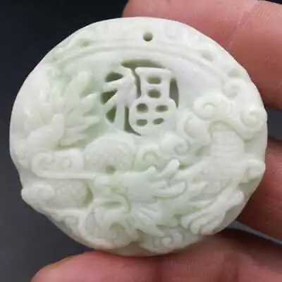 $8.87 • Buy Natural Jadeite Green Jade Carved Dragon Lucky Rope Necklace Taseel Wristband