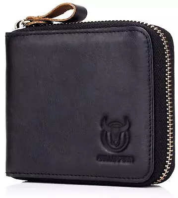 Mens Genuine Leather Zipper Wallet RFID Blocking Bifold Secure Zip Around Wal • $36.90