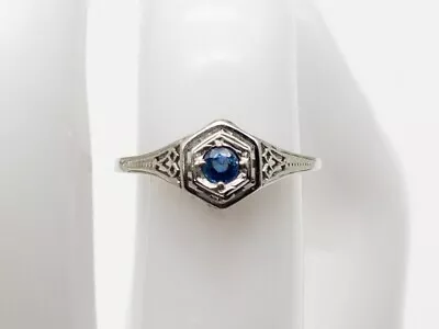 Antique 1920s $1600 Natural Ceylon Blue Sapphire 18k White Gold Filigree Ring • $350