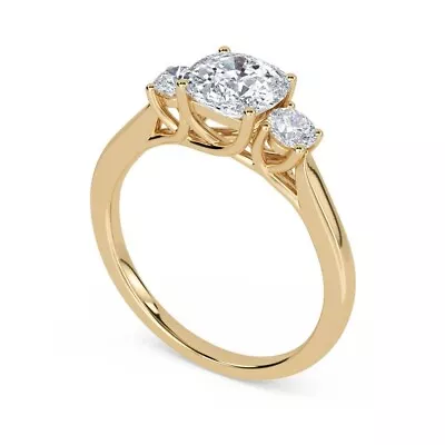 14K Gold Plated Cushion Cut Moissanite 3 Stone Engagement Ring • $74.69