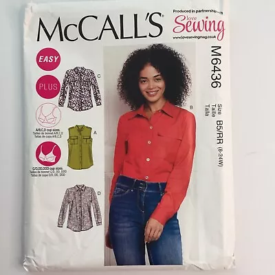 McCalls 6436 Ladies Easy Semi Fitted Shirt Pocket Plus New Collar Uncut Pattern • £10.50