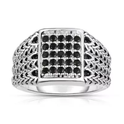 Phillip Gavriel Mens Black Sapphire Ring Silver Mesh Wovan Design Square Shape  • $298