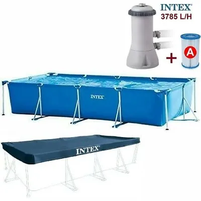 Large Intex 4.5m X 2.2m Rectangular Frame Swimming Pool Filter Pump & Cover • £299.95