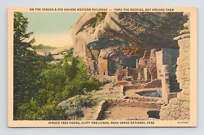 Spruce Tree House Cliff Dwellings Postcard Mesa Verde National Park Linen • $12.47