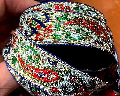 Vintage Embroidered Jacquard Paisley  7/8  Trim Ribbon 1yd Made In France • $7.99