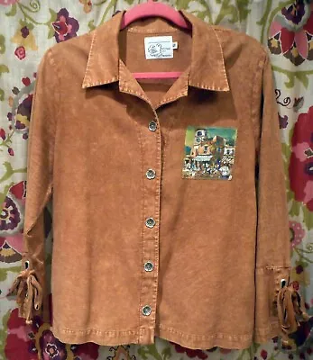 MICHAEL LEU Brown Distressed Cotton LS Shirt. Buttons & Art! S • $25