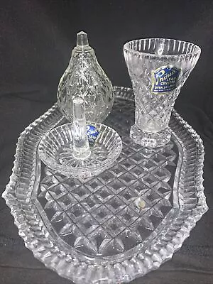 VINTAGE CRYSTAL Dresser SET Phonix West Germany Tray Ring Dish Vase Pear • $35