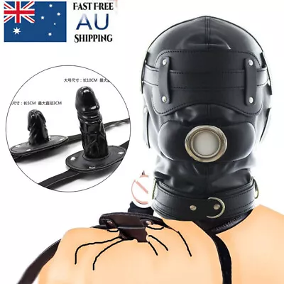 AU Bondage Hood Mask Head Harness With Plug Lockable Riding Mouth Gag Gimp BDSM • $14.89