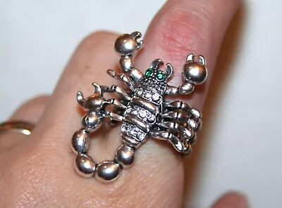 Vintage Sparkle Scorpion Cocktail Stretch Ring Statement Rhinestone Silver Tone • $35