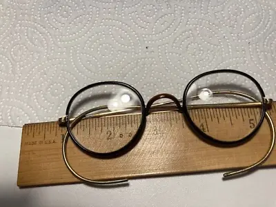 ANTIQUE GOLD EYEGLASSES WIRE RIM SPRING FRAMES SPECTACLES With Case • $19.99