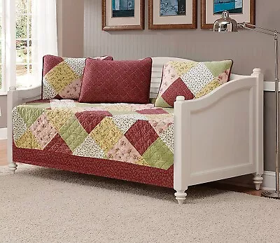 5pc Daybed Coverlet Set Floral Patchwork Off White Burgundy Pink Beige Olive • $54.95