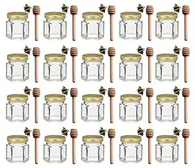 Hexagonal Mini Honey Jars - 1.5 Oz 20 Pack Little Glass Honey Jar With Gold Lids • $29.19