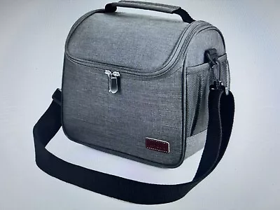 Insulated Lunch Box For Women Men Leakproof Lunch Bag With Shoulder Belt Grey • £13.30