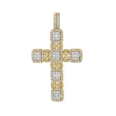 10k Yellow Gold 2 Carat 2 Inches Real Diamond Men Cross Pendant Charm Cross • $980