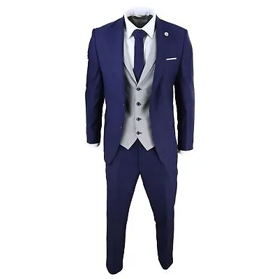 Mens 3 Piece Tweed Herringbone VIntage 1920s Gatsby Suit Blue • $138.94