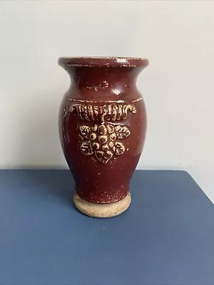 Vintage Handmade Pottery Vase Arts Crafts Antique Burgundy Red Glaze Decor Style • $30