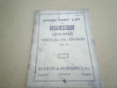 £15 • Buy Ruston And Hornsby VQ Spare Parts List