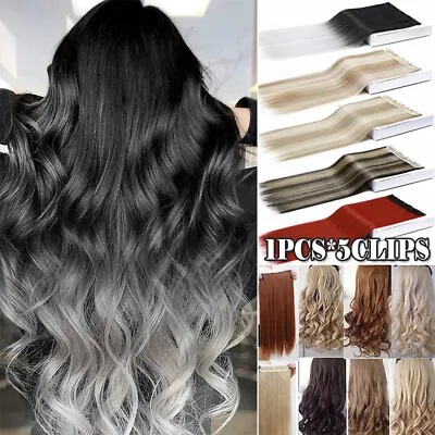 $11.60 • Buy US Natural Clip In Hair Extensions One Piece Half Full Head Long Curly Hairpiece
