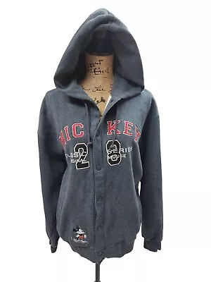 Disney Mickey Mouse Hooded Jacket M Gray Mickey #28 Original Mouse Snap Closure • $27.99