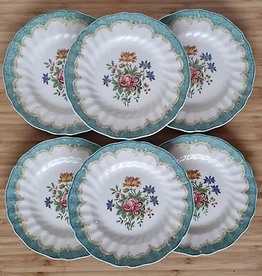 Royal Doulton Kingswood China Green Plate Set 6.5  English China Vintage • $146.70