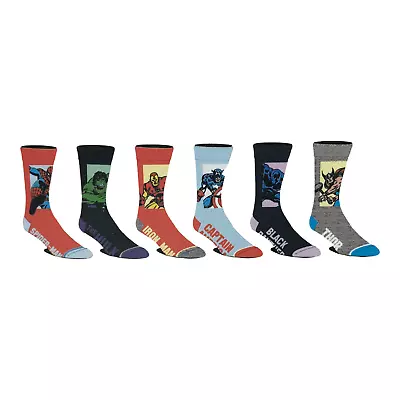 Marvel Crew Socks Mens 6 Pair Pack Shoe Size 8 To 12 AVENGERS Iron Man Thor 2021 • $11.21