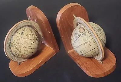 Vintage Old World Rotating Globe Wood Bookends Set/2 Pair • $24.99