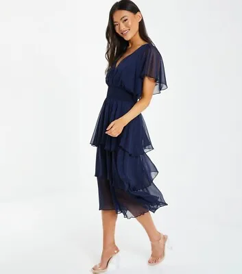 QUIZ Navy Tiered Midi Dress • £16.99