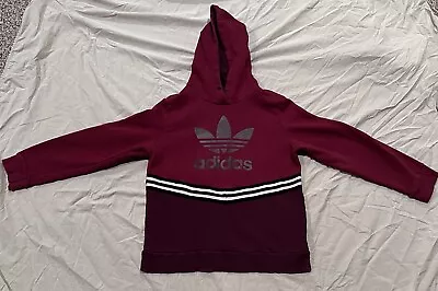 Adidas Women’s Maroon And Burgundy 2 White Stripes Hoodie Size S Long Pullover • $10