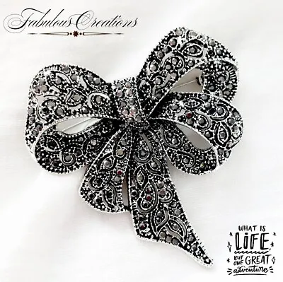 £6.19 • Buy Gothic Black Diamante Crystal Bow Knot Vintage Art Deco Silver Brooch Pin Gift