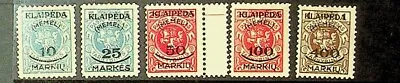 GERMAN AREA - MEMEL Sc N7-11 LH ISSUE OF 1923 - KAUNAS PRINTING - SET5 • $2.75