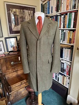 £79.99 • Buy Roderick Charles Green And Red Herringbone Checked Tweed Covert Coat Overcoat