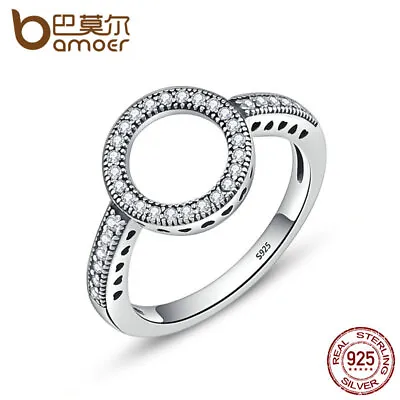 Bamoer S925 Sterling Silver Halo Finger Wedding Ring With CZ For Women Size 5-9 • $6.79