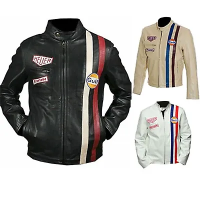 $121.79 • Buy Men's Steve McQueen Le Mans Gulf Racing Style Leather Jacket - S M L XL XXL XXXL