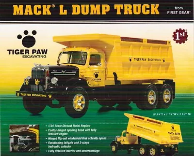 1st First Gear Mack Model L Dump Truck Tiger Paw Excavating 1/34 Scale 19-3269 • $99.95