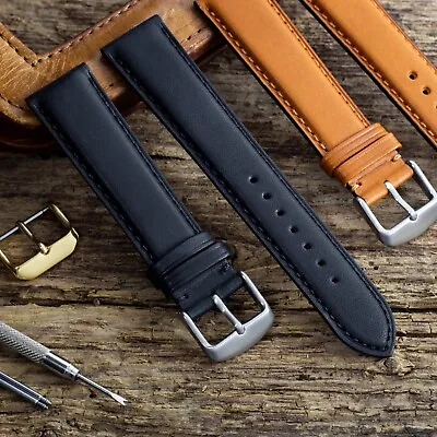 Italian Leather Watch Strap - Premium Soft Oiled Calf Leather - Black And Tan • £19.95