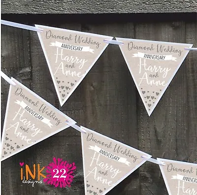 £4.97 • Buy Personalised Diamond 60th Wedding Anniversary Party Decoration Banner Bunting