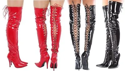 Mens Sexy Thigh High Over Knee Mens Stiletto Heel Back Lace Up Boots Size Uk9-12 • £39.99