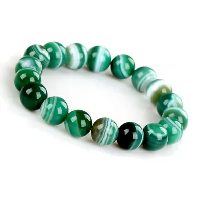 Natural Green Laced Agate Striped Bracelet Stone Bead Charm Heal Gift 6mm 8mm • £4.49