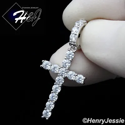 Men Women Solid 925 Sterling Silver Icy Cz 1 Row Tennis 3d Cross Pendant*sp276 • $21.99