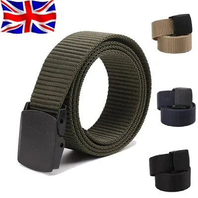 Belt Mens Womens Unisex Canvas Webbing Regular Size Black Buckle Army Belts UK • £4.99