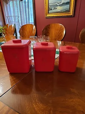 Vintage 1950's Cols Plastic Products Red Kitchen Canister Set Of 3 • $14