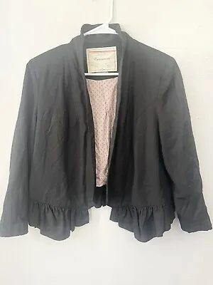 Anthropologie Cartonnier Black Open Blazer Size Small Ruffle Lined Jacket Top • $11.90