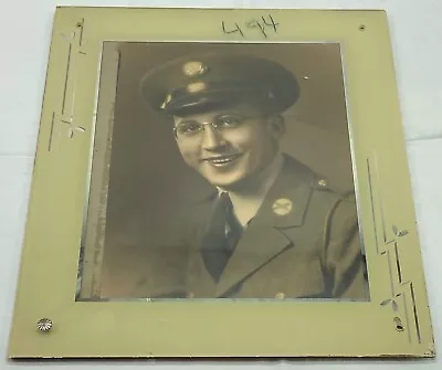 Framed Vintage Photo Man Military Uniform (1940s? '50s?) Black & White - 10x12  • $1.99