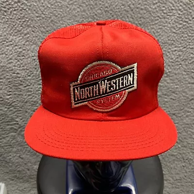 $31 • Buy Vintage Chicago North Western Hat Cap Snap Back Red Trains Railway 70s Mens