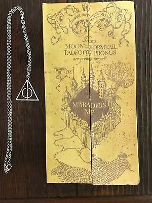 ~Harry Potter~ Marauder's Map Hogwarts School & Deathly Hallow Necklace!!! • $14.98