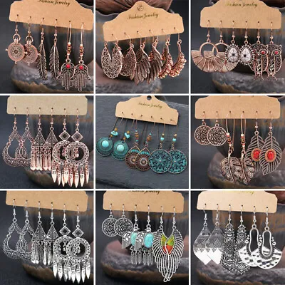 £5.50 • Buy 3 Pairs Boho Gypsy Earrings Set Women Ethnic Tassel Ear Hook Drop Dangle Jewelry