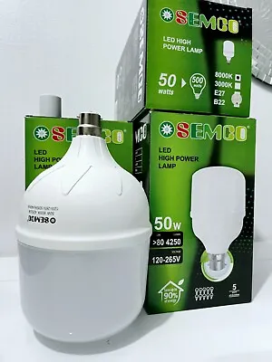 1x 50W=500 Watts LED High Power Daylight B22 Bayonet Light Bulb 90%Energy Saving • £12.50