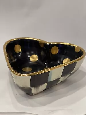 MacKenzie-Childs 2015 RARE Courtly Check Heart Bowl – Small Ceramic Gold Decor • $175