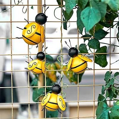 Bumble Bee Garden Wall Ornament 4pc Bee Gifts Outdoor Metal Fence Decorations • £11.95