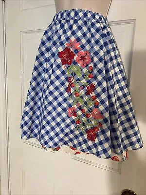 Matilda Jane Dutch Apple Skirt Layered Gingham Ruffle Embroidered Size L Floral • $17.50